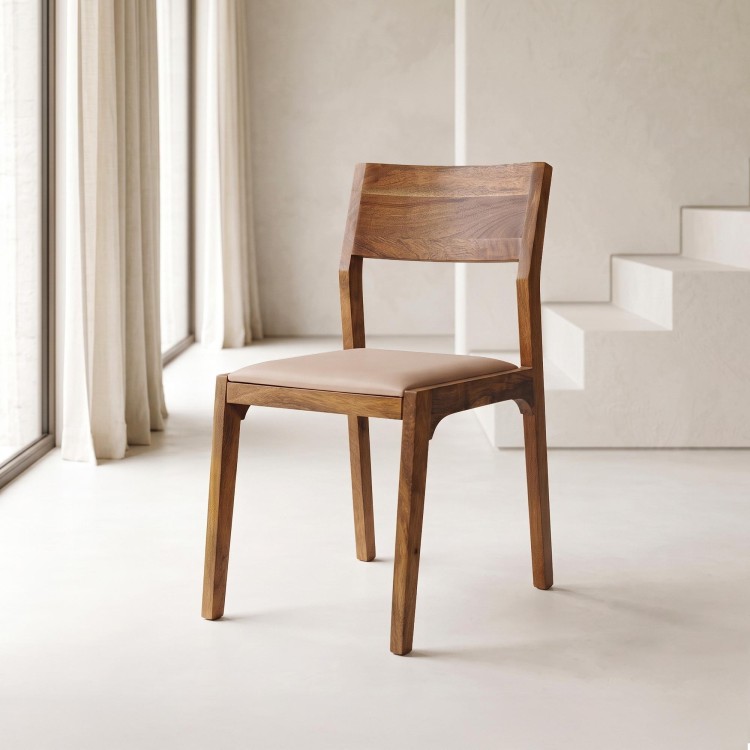 Chaise en bois naturel et tissu beige - Elegance