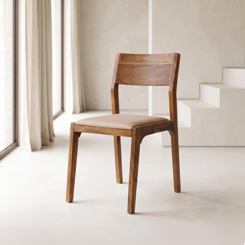 Chaise en bois naturel et tissu beige - Elegance