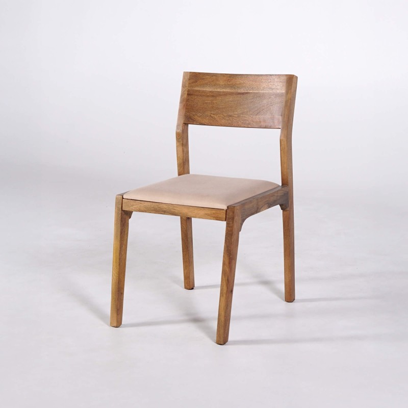 Chaise en bois naturel et tissu beige - Elegance