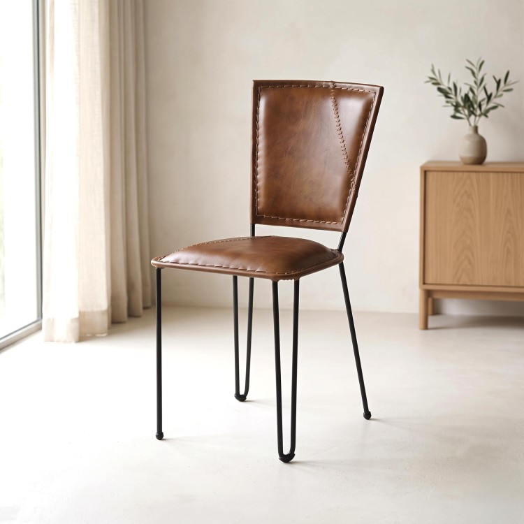 Chaise vintage métal et cuir marron - Smart
