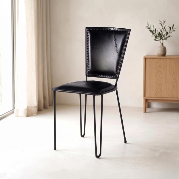 Chaise vintage metal et cuir noir - Smart