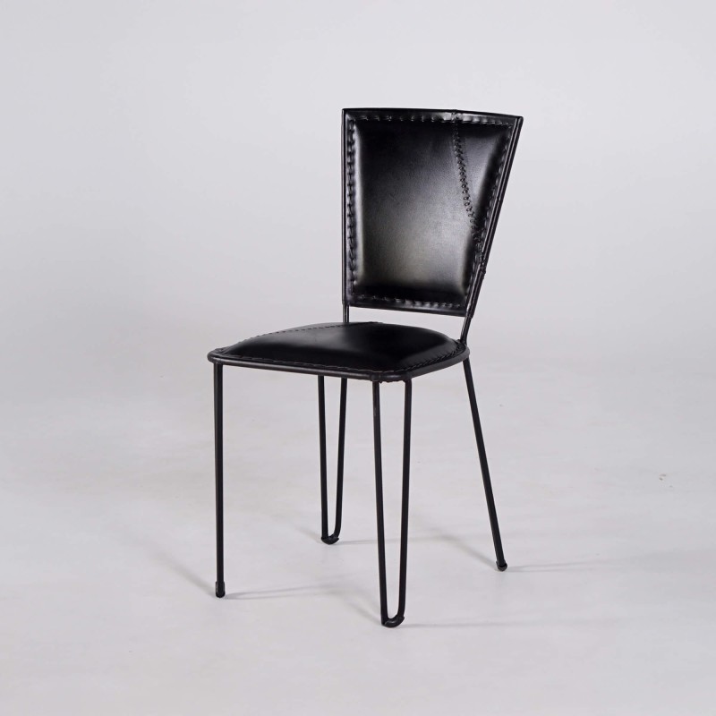 Chaise vintage metal et cuir noir - Smart