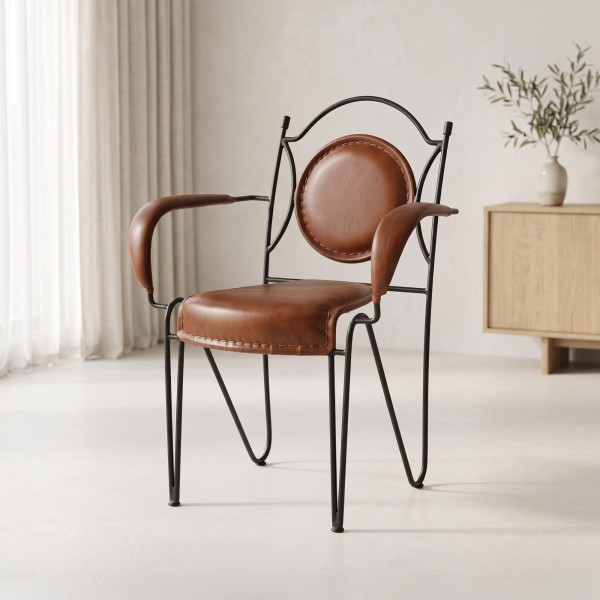 Chaise vintage cuir et métal "Faites comme chez vous"