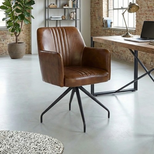Chaise en cuir véritable avec pied en métal - Edison