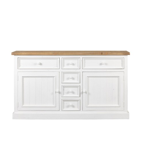 Bahut bois et blanc en pin massif 160 cm - Mayfield