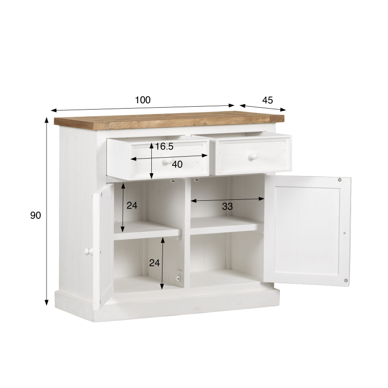Buffet blanc en bois massif de pin 100 cm - Mayfield