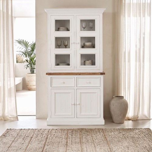Buffet haut vitrine bois et blanc en pin massif - Mayfield