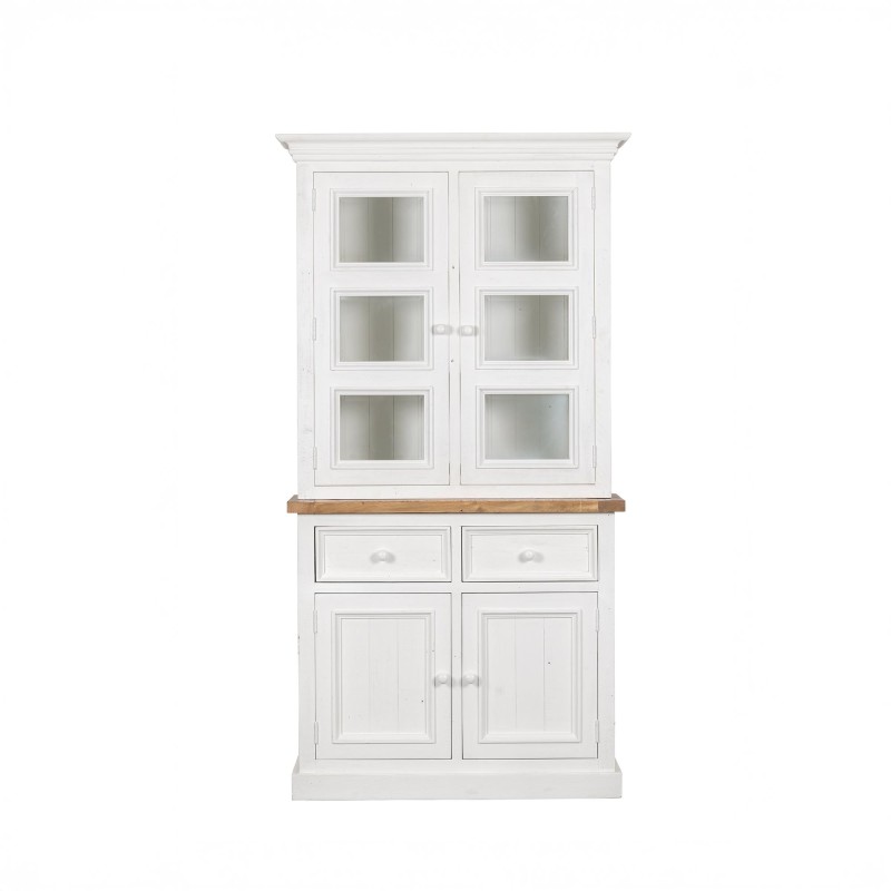 Buffet haut vitrine bois et blanc en pin massif - Mayfield