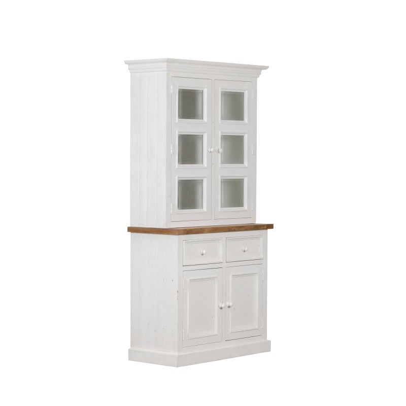 Buffet haut vitrine bois et blanc en pin massif - Mayfield