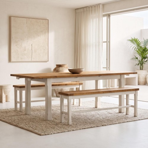 Table à manger extensible blanche en bois massif de pin - Mayfield