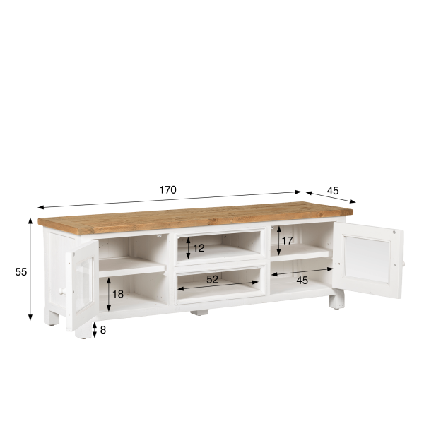 Meuble TV bois et blanc en pin massif 170 cm - Mayfield