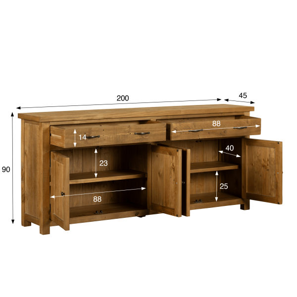 Enfilade en bois massif naturel de pin 200 cm - Richwood
