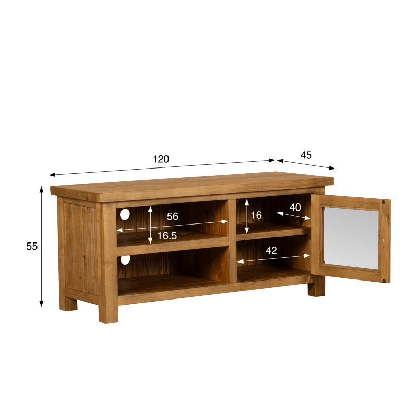 Meuble TV en bois massif naturel de pin 120 cm - Richwood