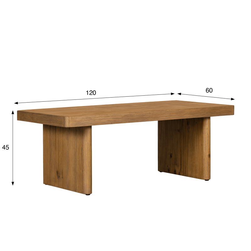 Table de salon en bois massif naturel de pin - Valdora
