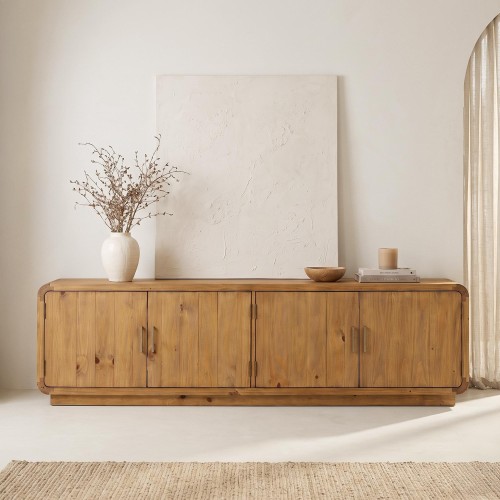 Meuble TV en bois massif naturel de pin 200 cm - Valdora