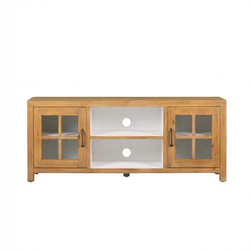 Meuble TV en bois massif de pin naturel 160 cm - Ashford