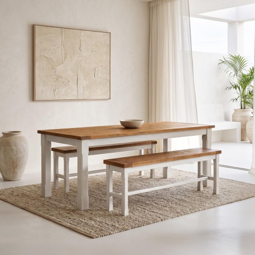 Table à manger bois et blanche en pin massif - Mayfield