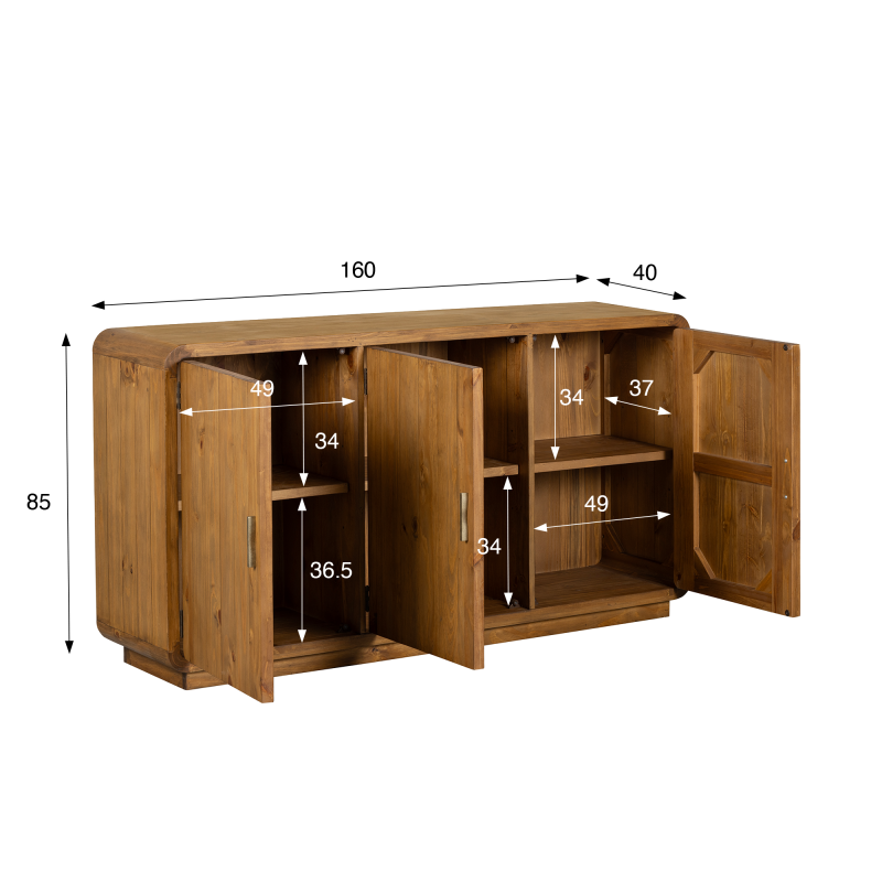 Bahut en bois massif naturel de pin 160 cm - Valdora