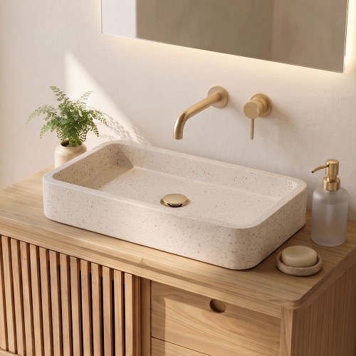 Vasque de salle de bain rectangulaire en terrazzo blanc 60 x 30 cm - Motu