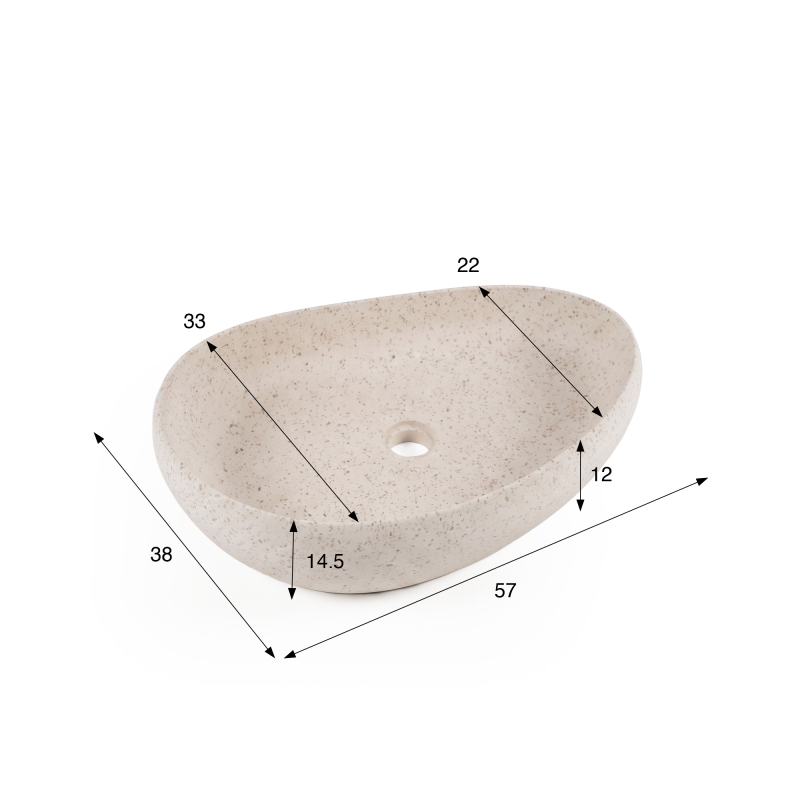Vasque de salle de bain ovale en terrazzo blanc 60 x 40 cm - Aroha