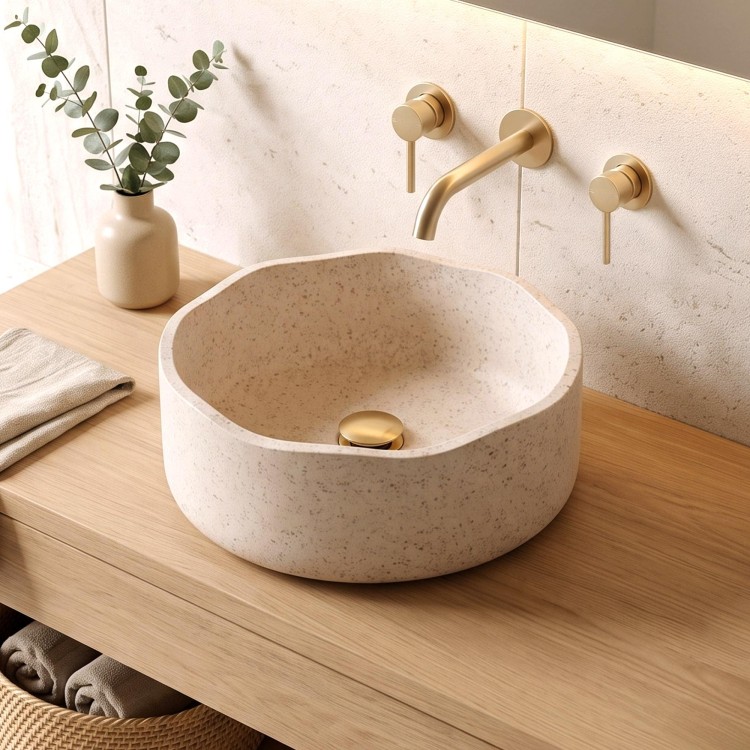 Vasque de salle de bain ronde à poser en terrazzo 40 x 40 cm - Flower