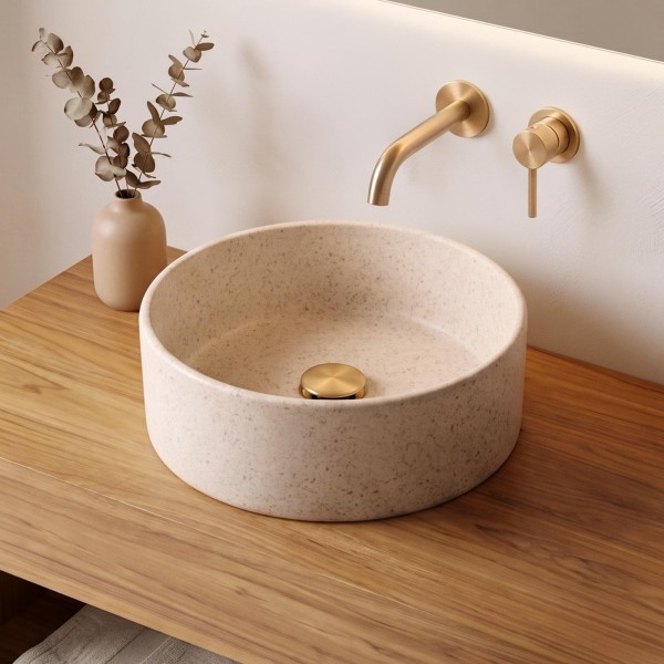 Vasque de salle de bain ronde en terrazzo blanc 40 x 40 cm - Nuku