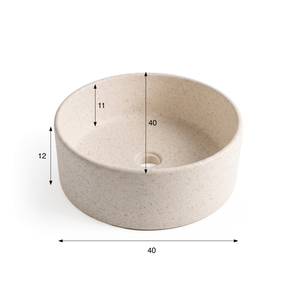 Vasque de salle de bain ronde en terrazzo blanc 40 x 40 cm - Nuku