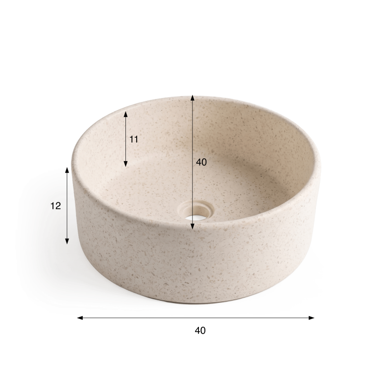 Vasque de salle de bain ronde en terrazzo blanc 40 x 40 cm - Nuku