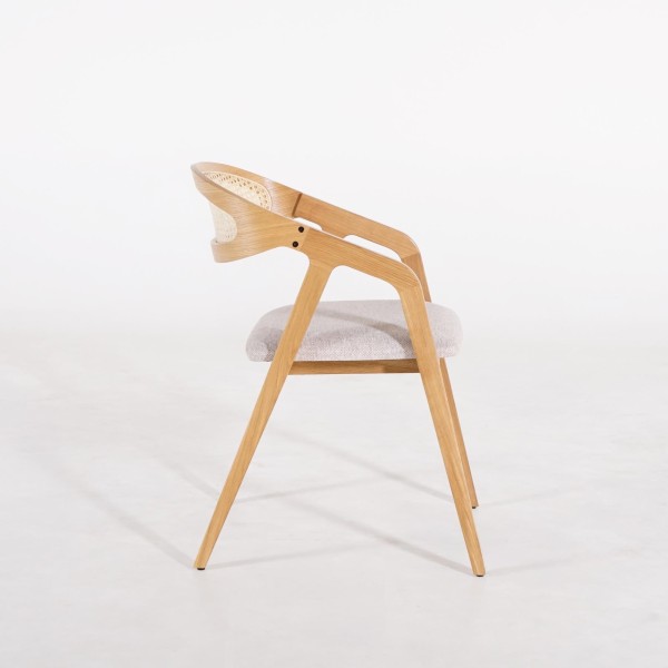 Chaise de salle à manger avec dossier en cannage et tissu beige - Seren