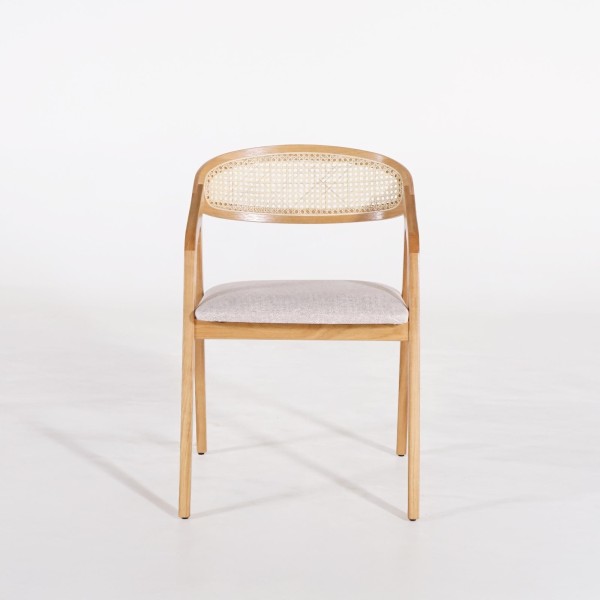 Chaise de salle à manger avec dossier en cannage et tissu beige - Seren