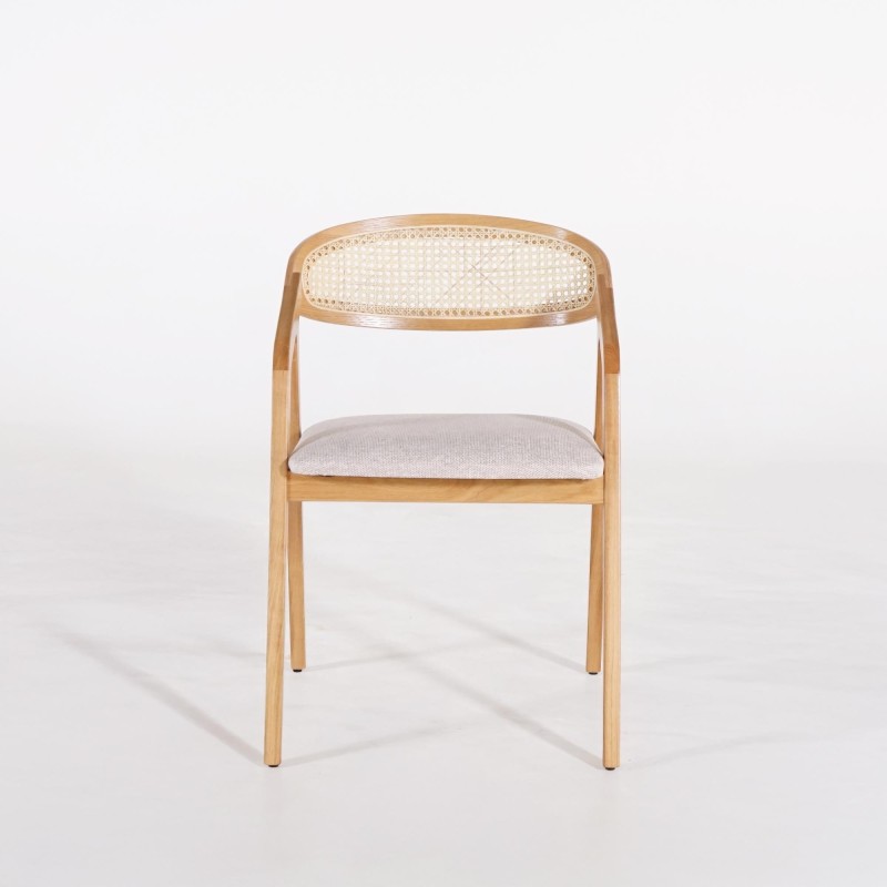 Chaise de salle à manger avec dossier en cannage et tissu beige - Seren