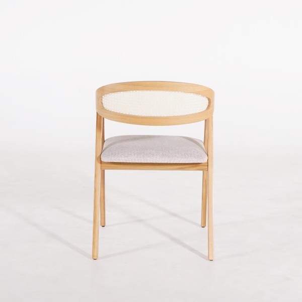 Chaise de salle à manger avec dossier en cannage et tissu beige - Seren