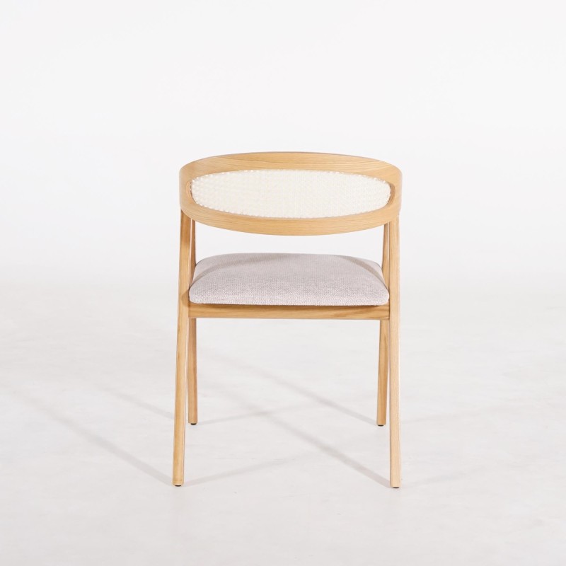 Chaise de salle à manger avec dossier en cannage et tissu beige - Seren