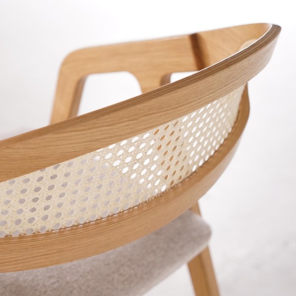 Chaise de salle à manger avec dossier en cannage et tissu beige - Seren