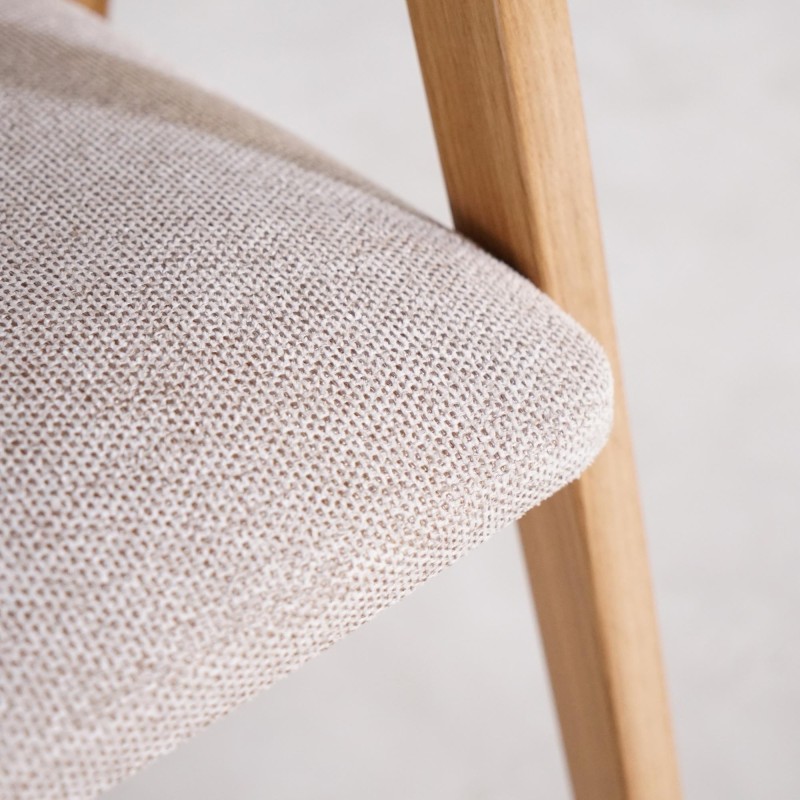 Chaise de salle à manger avec dossier en cannage et tissu beige - Seren