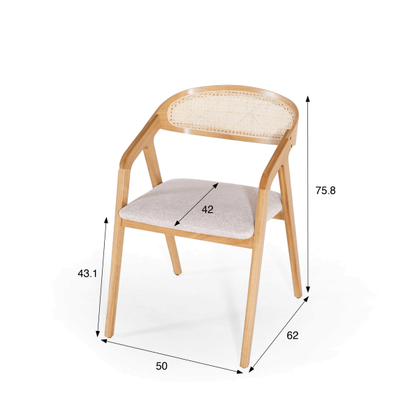 Chaise de salle à manger avec dossier en cannage et tissu beige - Seren