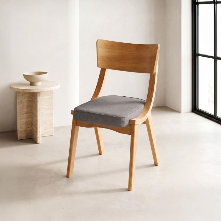 Chaise de salle à manger en hêtre naturel et tissu gris - Svea