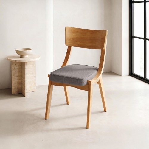 Chaise de salle à manger en hêtre naturel et tissu gris - Svea