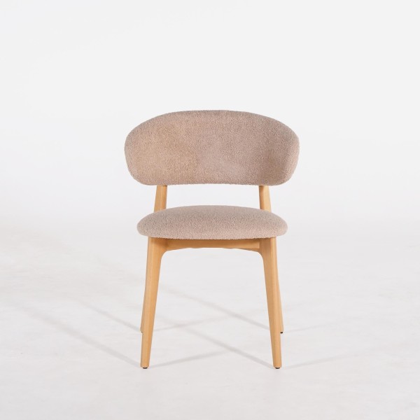 Chaise en bois massif de hêtre et tissu beige - Lunna