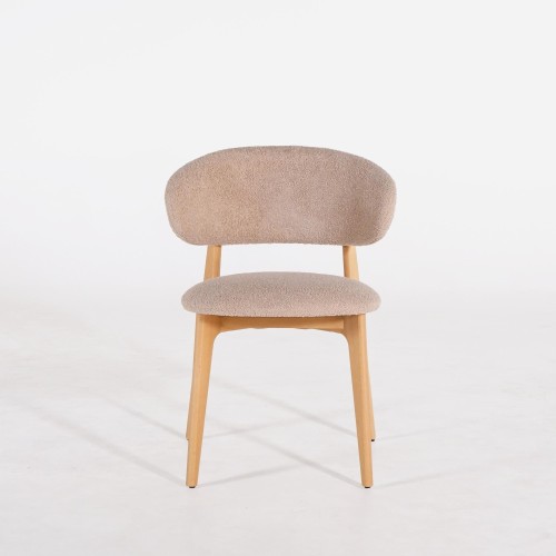 Chaise en bois massif de hêtre et tissu beige - Lunna
