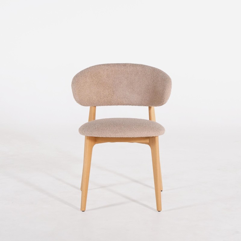 Chaise en bois massif de hêtre et tissu beige - Lunna
