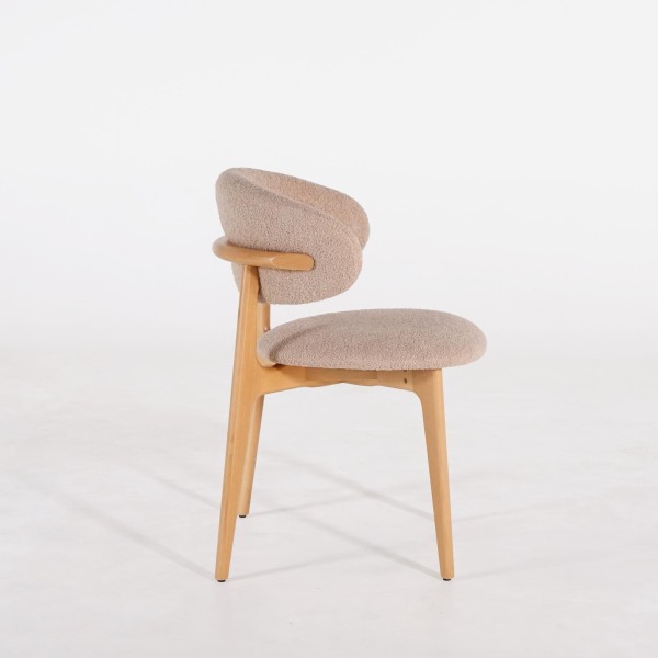 Chaise en bois massif de hêtre et tissu beige - Lunna