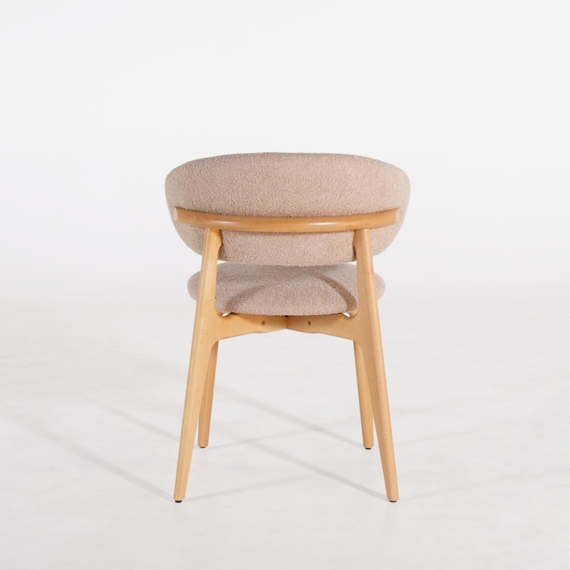 Chaise en bois massif de hêtre et tissu beige - Lunna