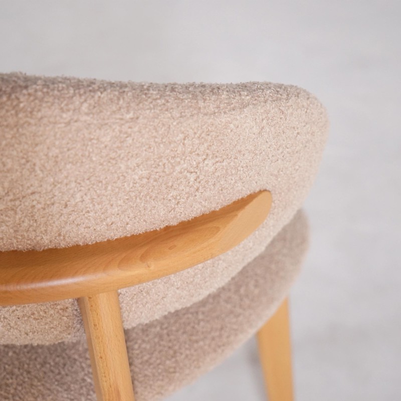 Chaise en bois massif de hêtre et tissu beige - Lunna