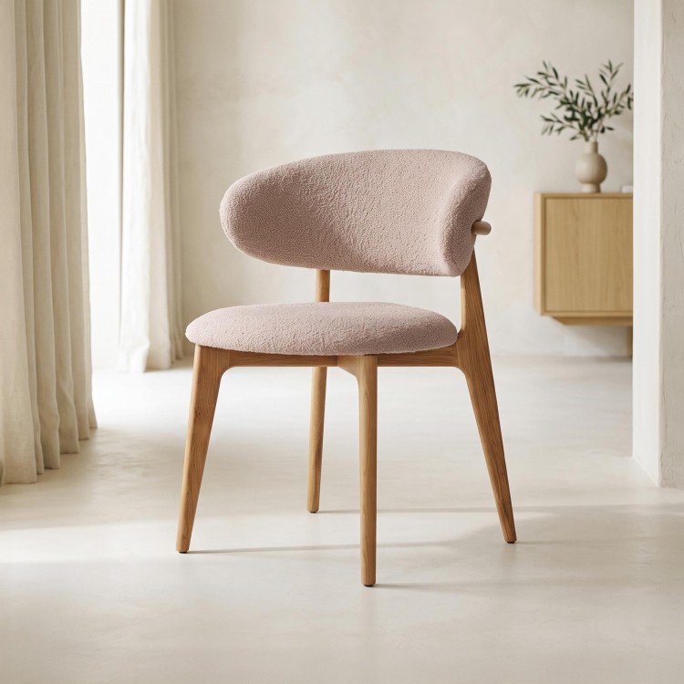 Chaise en bois massif de hêtre et tissu beige - Lunna