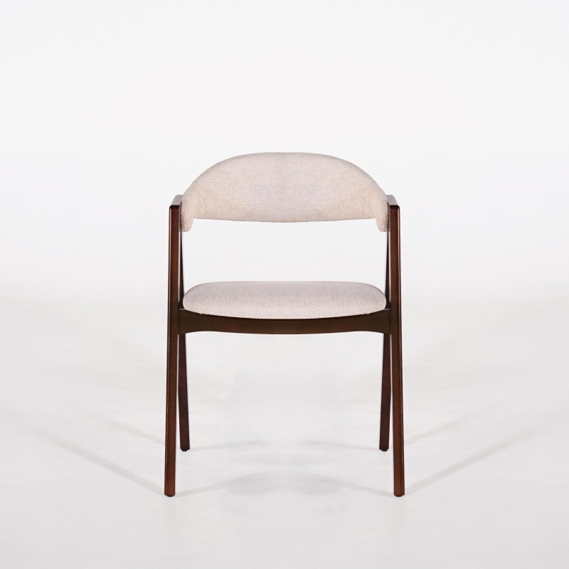 Chaise en bois de hêtre finition noyer et tissu bouclé beige - Lykke