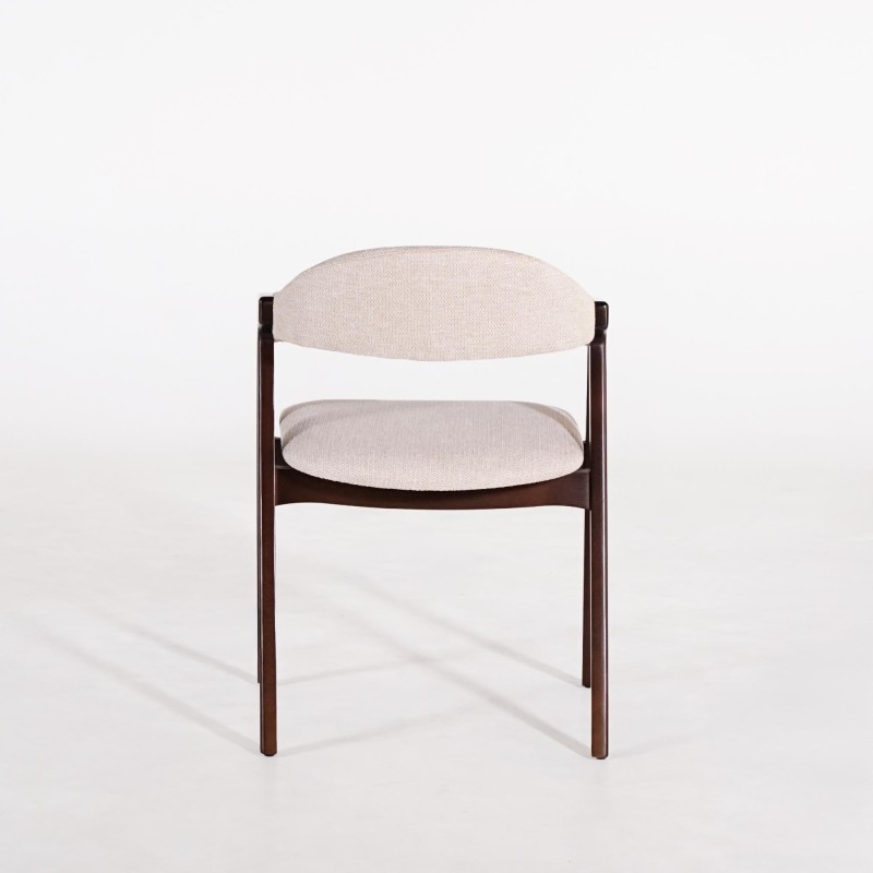 Chaise en bois de hêtre finition noyer et tissu bouclé beige - Lykke