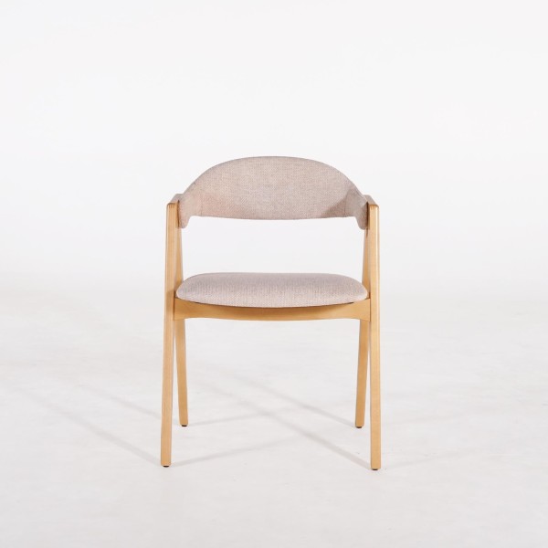 Chaise en bois naturel et tissu bouclé beige - Lykke
