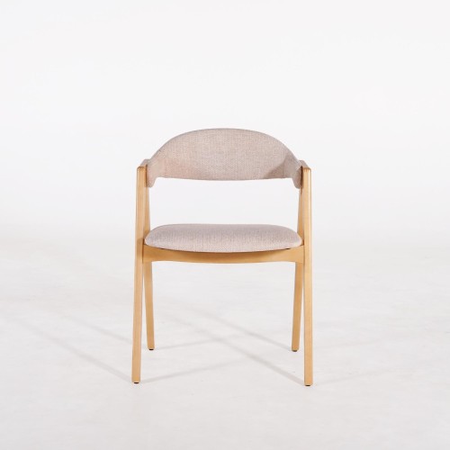 Chaise en bois naturel et tissu bouclé beige - Lykke