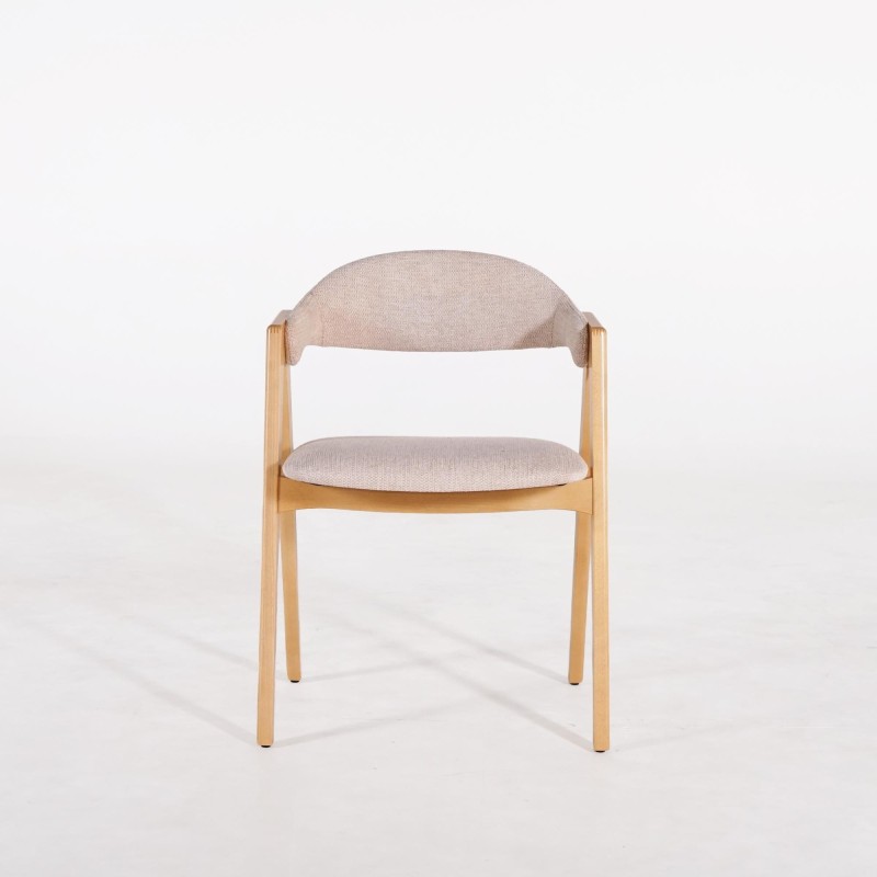 Chaise en bois naturel et tissu bouclé beige - Lykke